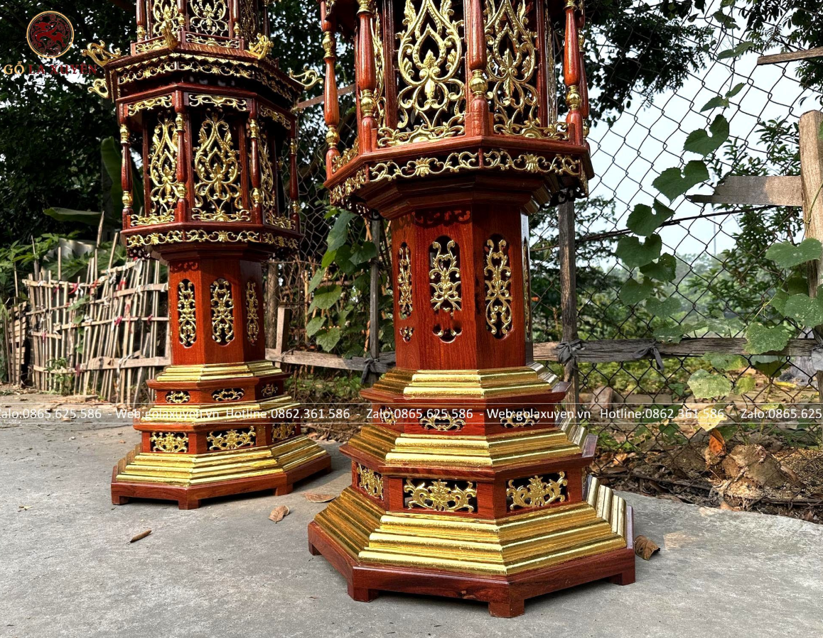 Đèn thờ gỗ hương dát vàng